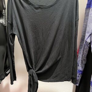 Black Long Sleeve Scoop Neck Tie Front T-Shirt